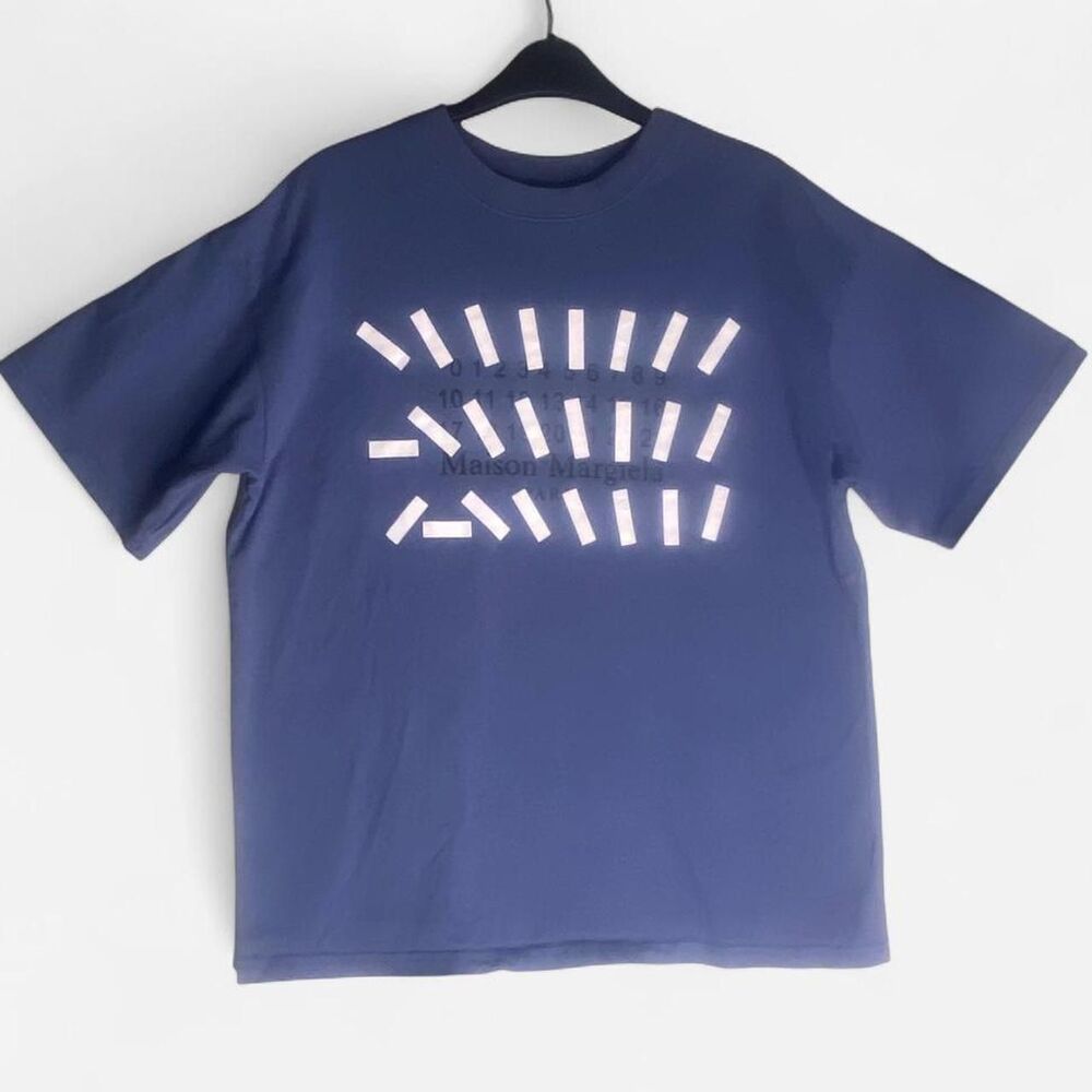 Maison Margiela Men's Navy Blue with Reflective White Design Cotton T-shirt S